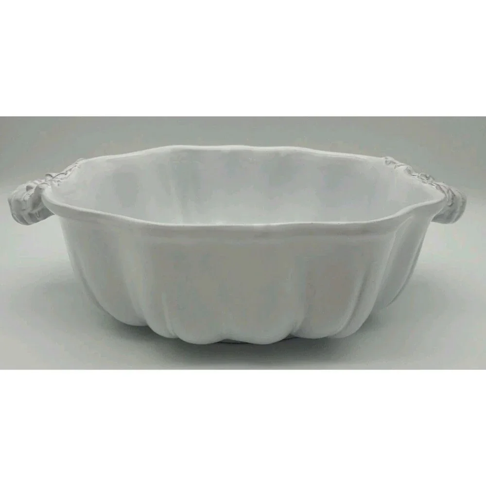 Sur La Table Bowl Embossed Pumpkin White Double Handled Serving 9